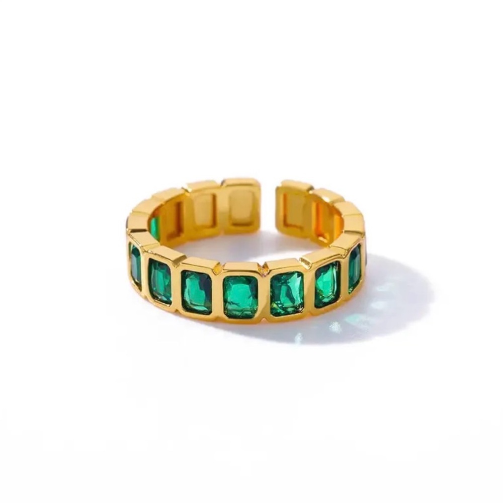 Green Square Accent Ring • IP Gold Plated Copper • Bold Minimal Ring